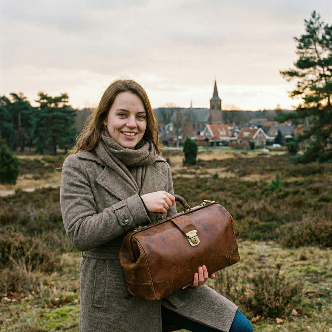 Jonge dame die een tas vasthoudt gekocht bij Jack's Wax